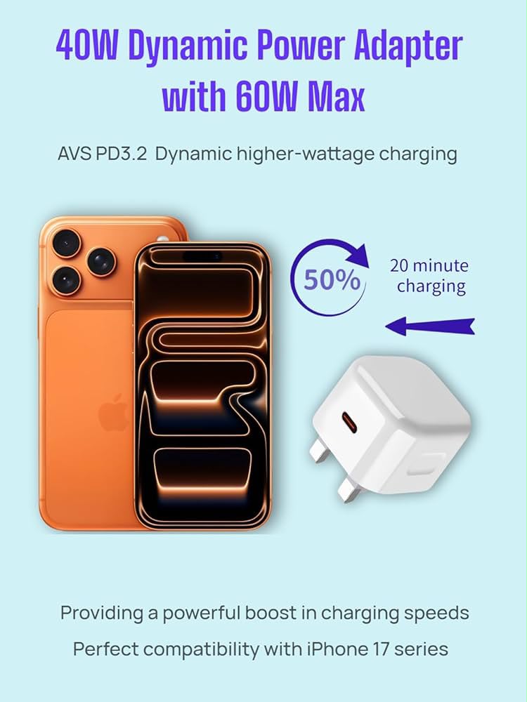 iphone 17 pro Max 100% Original,New 40W Dynamic Power Adapter with 60W Max